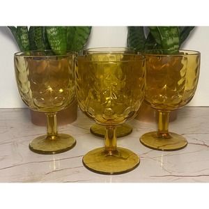 Vintage MCM Amber Thumbprint Dot Glass Goblets Beer Glasses 16 oz